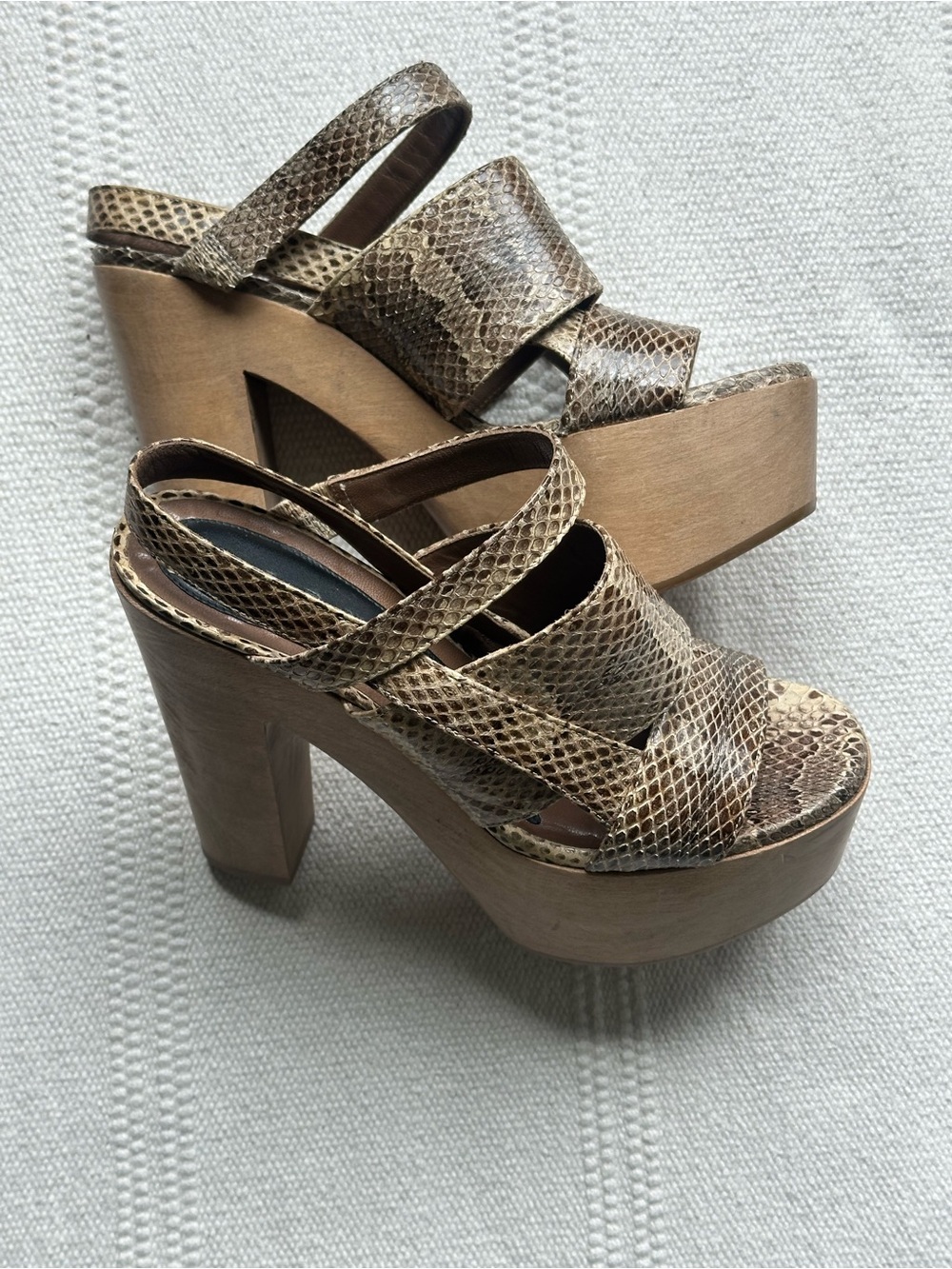 Marni Neutral Snake-Print Wooden Platform Sandals